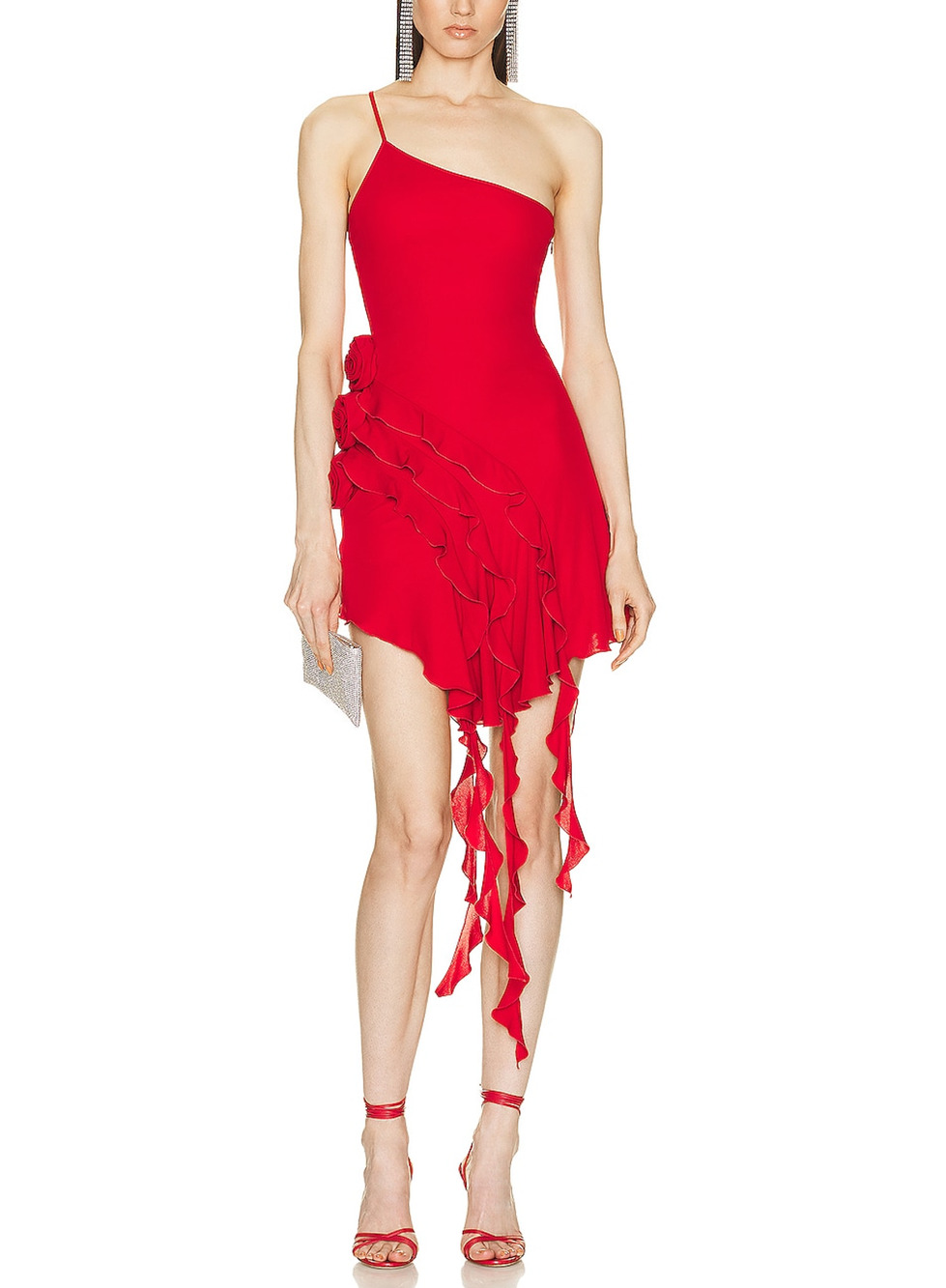 Blumarine Asymmetrical Red Rosette Ruffle Mini Dress Size 38 IT